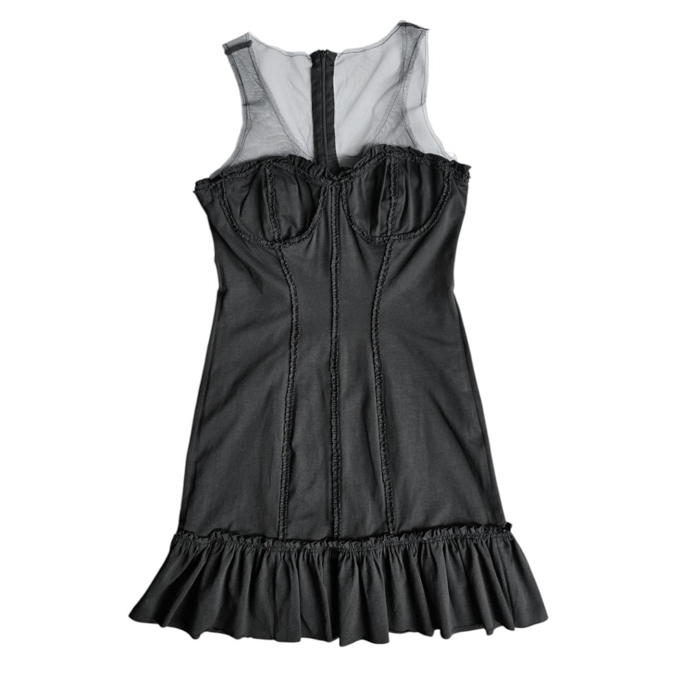 Y2K Black Ruffled Bustier Mini Dress Costa Blanca Underwire & Mesh Small